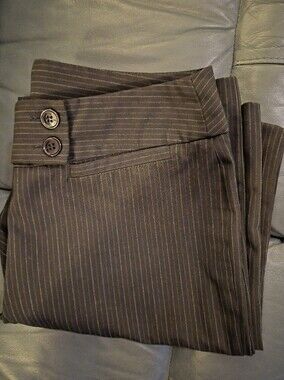 Cleo Size 12 Pinstripe Straight-Leg Dress Pants - Charcoal Gray